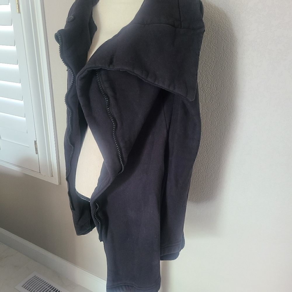 BB Dakota Zip Asymmetric Long Sweatshirt Black Chunky Collar Jacket S - Picture 3 of 9
